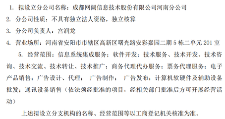 因應(yīng)戰(zhàn)略布局，網(wǎng)闊信息擬設(shè)立分公司專注計(jì)算機(jī)軟硬件開(kāi)發(fā)與銷售